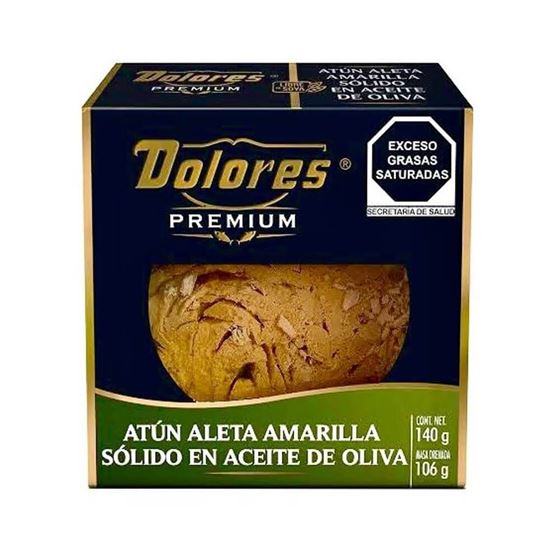 Imagen de Atún aleta amarilla sólido en aceite de oliva Dolores premium 140g