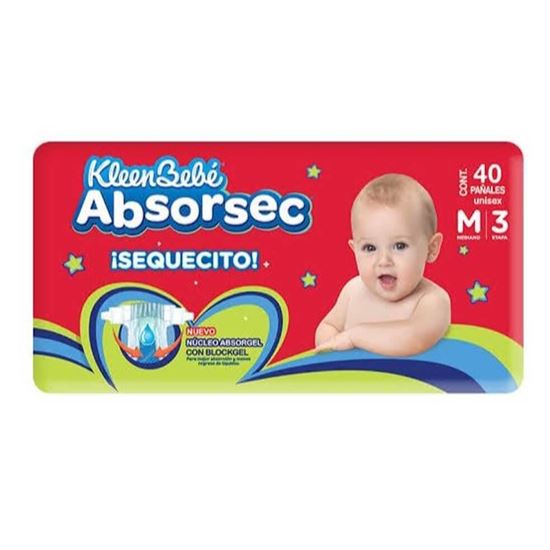Imagen de Pañales Kleenbebé Absorsec Blockgel talla mediana (etapa 3) unisex con 40 pzas