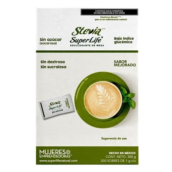 Imagen de Endulcorante de mesa en polvo Stevia Super Life 300 sobres de 1g c/u (300g)