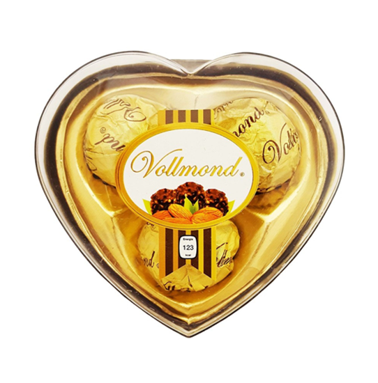 Imagen de Chocolates con maní y relleno cremoso Vollmond caja corazón acrílico 3 pzas (38g)