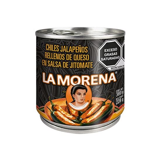 Imagen de Chiles jalapeños rellenos de queso en salsa de jitomate La Morena en lata 380g