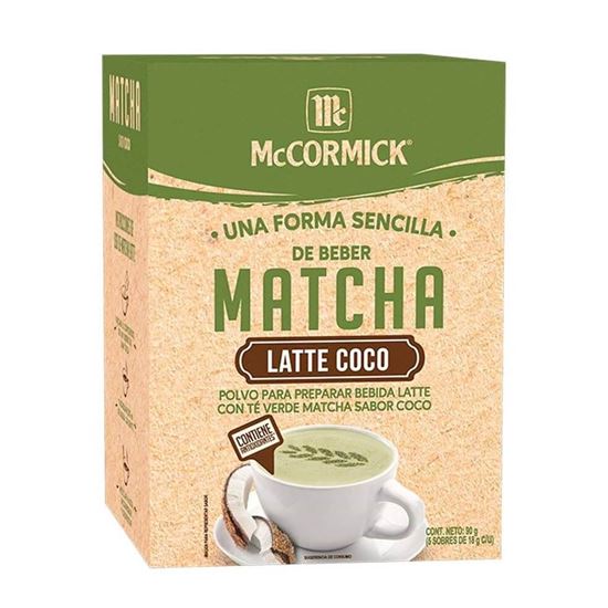 Imagen de Polvo para preparar bebida latte con té verde McCormick Matcha Latte Coco 5 sobres de 18g c/u (90g)
