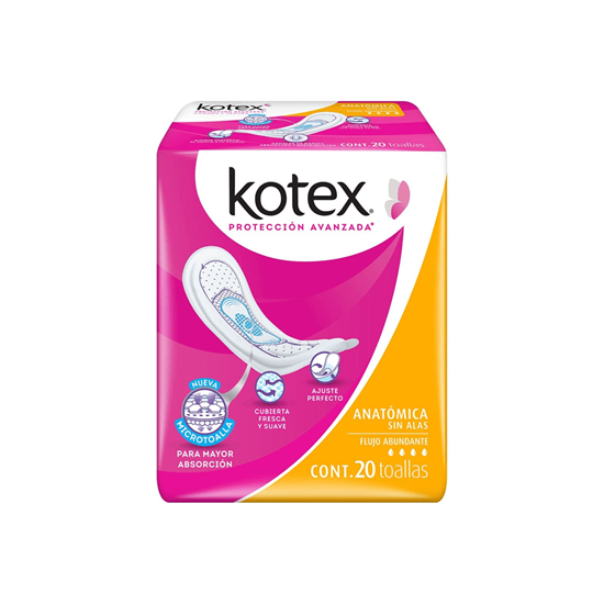 Imagen de Toallas femeninas Kotex Anatómica sin alas flujo abundante 20 pzas