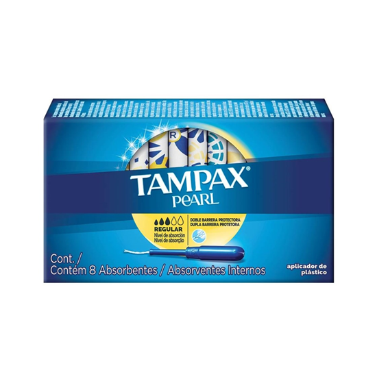Imagen de Tampones con aplicador plástico Tampax Pearl flujo regular 8 pzas