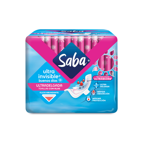 Imagen de Toallas femeninas Saba ultra invisible ultra delgada flujo abundante con alas 10 pzas