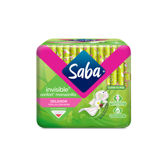 Imagen de Toallas femeninas Saba invisible confort manzanilla delgada con alas 10 pzas