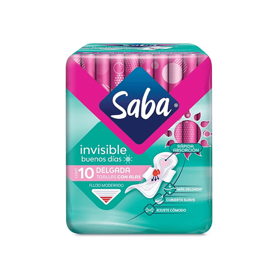 Imagen de Toallas femeninas con alas Saba Invisible Buenos Días Delgada flujo moderado 10 pzas