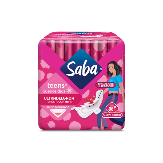 Imagen de Toallas femeninas Saba Teens ultra delgada flujo moderado con alas 10 pzas
