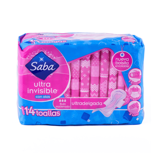 Imagen de Toallas femeninas Saba ultra invisible ultra delgada con alas 14 pzas