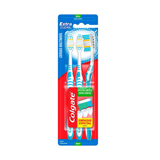 Imagen de Cepillo dental Colgate extra clean cerdas multinivel medio 3 pzas