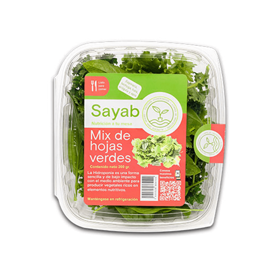 Imagen de Mix hidropónico de hojas verdes (espinaca, lechuga, kale, arúgula y apio) Sayab domo 200g