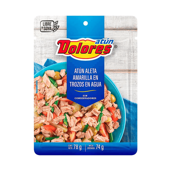 Imagen de Atún aleta amarilla en trozos en agua Dolores bolsa 78g