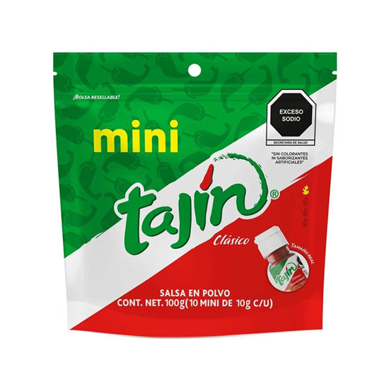 Imagen de Salsa en polvo Mini Tajín Clásico bolsa con 10 mini botellas de 10g c/u (100g)