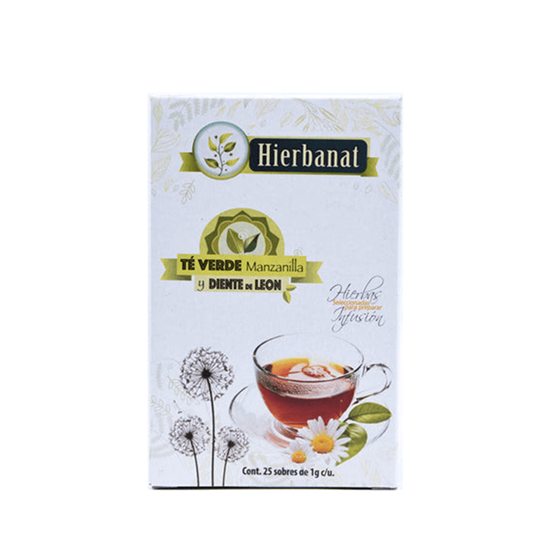 Imagen de Té verde con manzanilla y diente de león Hierbanat 25 sobres de 1g c/u