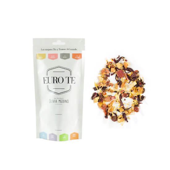 Imagen de Tisana Bora Bora ( jamaica, manzana, jengibre, cáscara de naranja, maracuyá, pulpa de chabacano, flor de caléndula, fresa, frambuesa y limón) Euro Te 100g