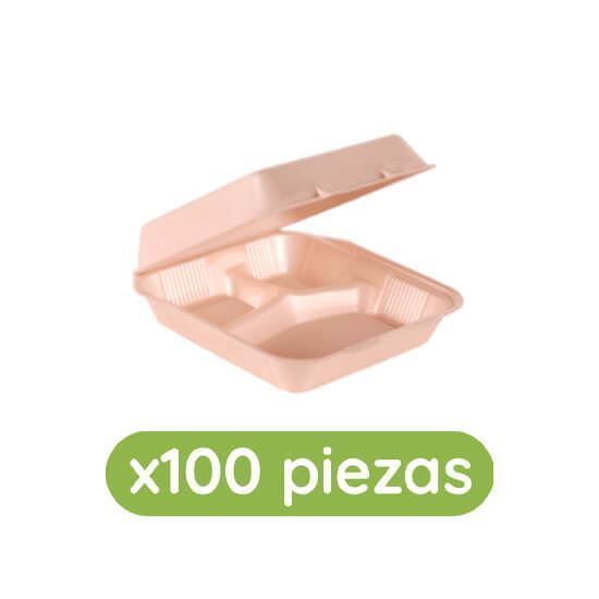 Imagen de Contenedor térmico biodegradable 8x8 (21x21cm) con división Bio Reyma 100 pzas