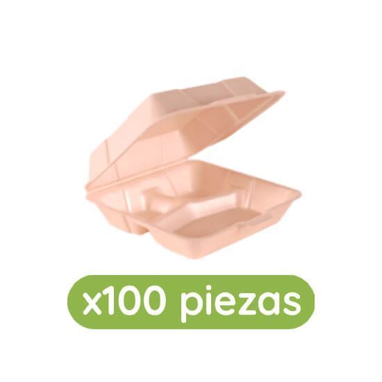 Imagen de Contenedor térmico biodegradable 9x9 (23x23cm) con división Bio Reyma 100 pzas