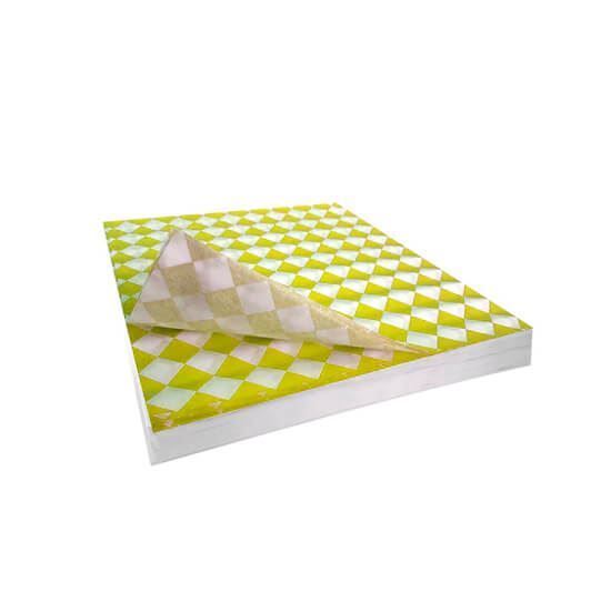 Imagen de Papel para alimentos cuadriculado color amarillo en hoja (30x30cm) 100 pzas