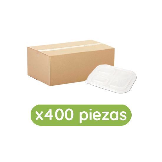 Imagen de Tapa plana transparente biodegradable para contenedor rectangular 10x8 con división Ubic 400 pzas
