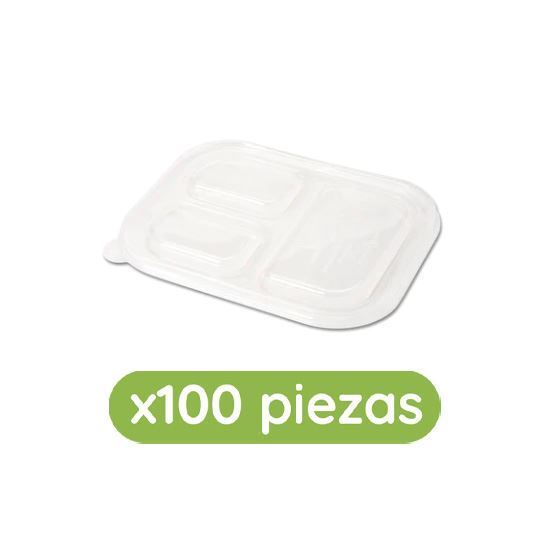 Imagen de Tapa plana transparente biodegradable para contenedor rectangular 10x8 con división Ubic 100 pzas