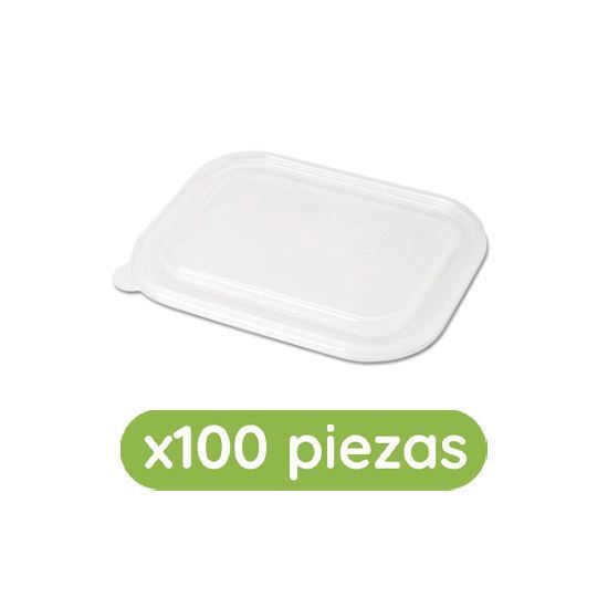Imagen de Tapa plana transparente biodegradable para contenedores rectangulares de 24, 32 y 48oz Ubic 100 pzas