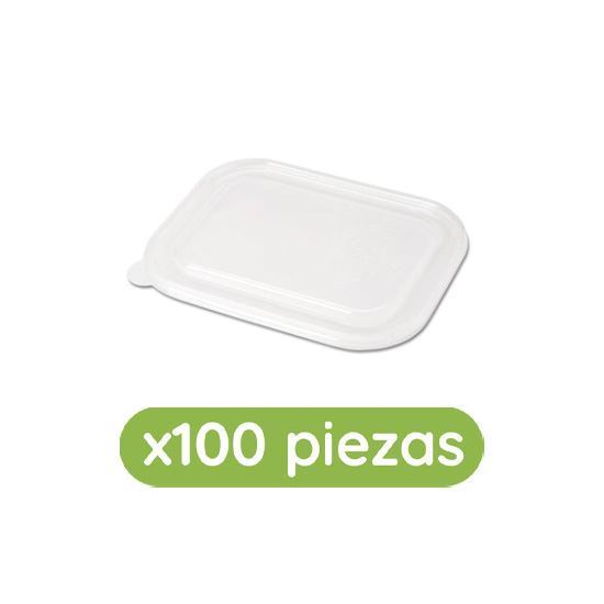 Imagen de Tapa plana transparente biodegradable para contenedor rectangular de 17oz Ubic 100 pzas