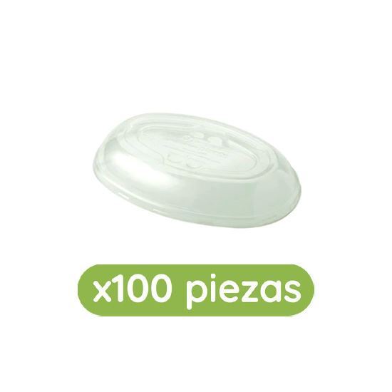 Imagen de Tapa plana transparente biodegradable para contenedor ovalado de 24oz Ubic 100 pzas