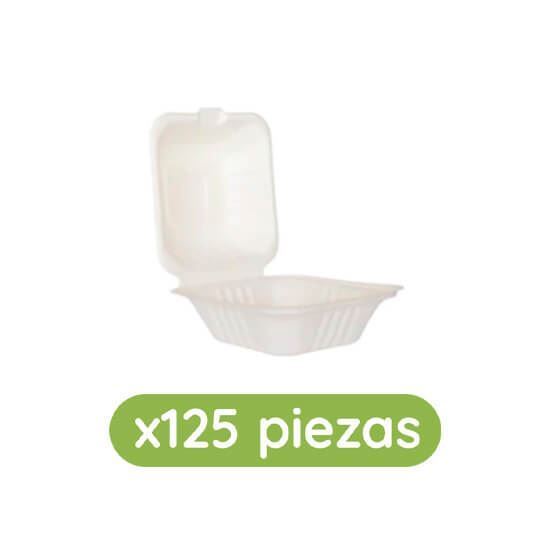 Imagen de Contenedor almeja de caña de azúcar para hamburguesa 6x6 (15x15cm) Ubic 125 pzas