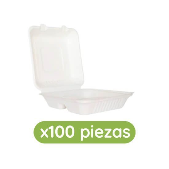 Imagen de Contenedor almeja de caña de azúcar 8x8 (21x21cm) con división Ubic 100 pzas