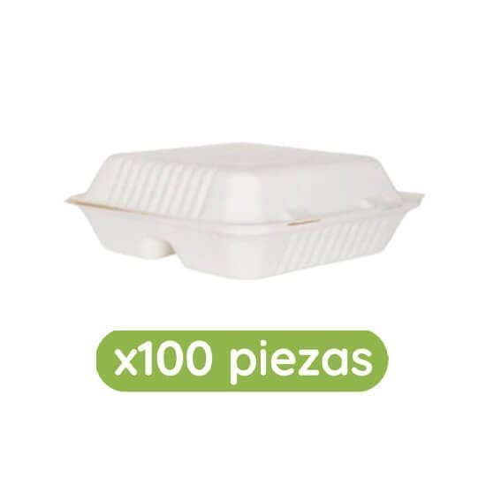 Imagen de Contenedor almeja de fécula de maíz 9x9 (23x23cm) con división Ubic 100 pzas