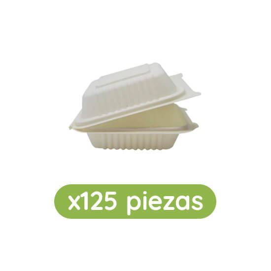 Imagen de Contenedor almeja de fécula de maíz para hamburguesa 6x6 (15x15cm) Ubic 125 pzas