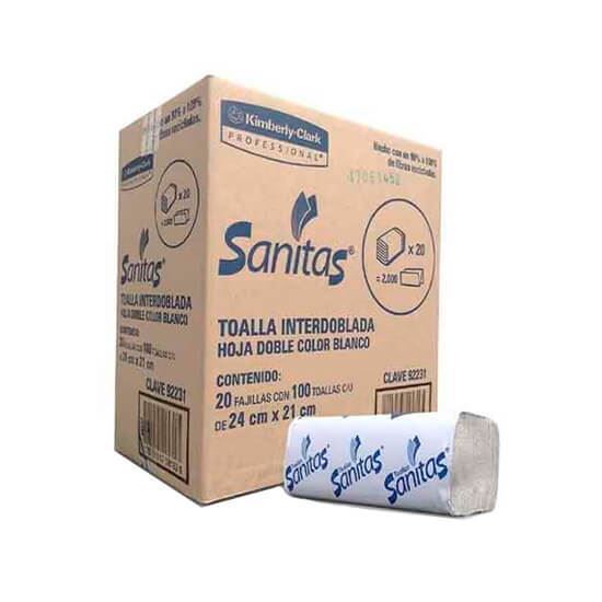 Imagen de Toallas interdobladas Sanitas caja con 20 fajillas de 100pz c/u