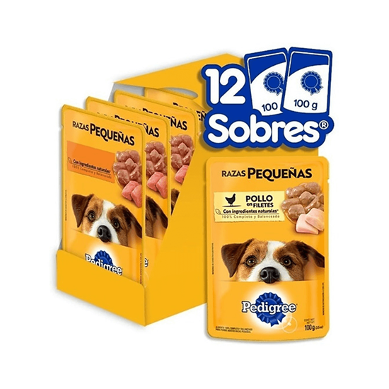 Imagen de Alimento para razas pequeñas Pedigree de pollo en filetes 12 sobres de 100g c/u