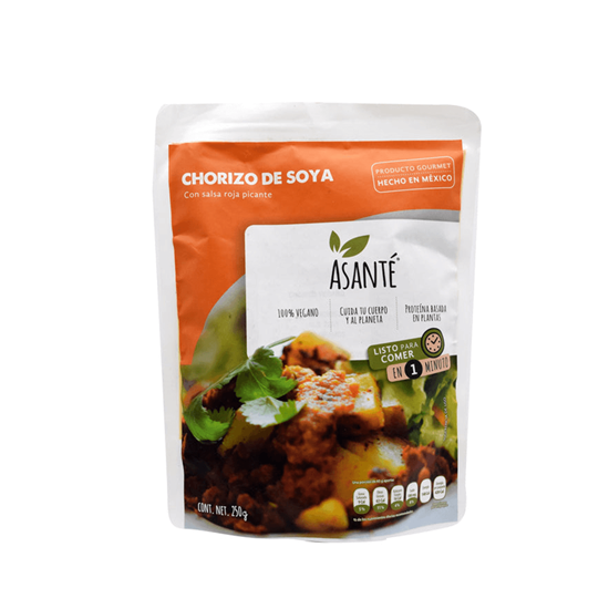 Imagen de Chorizo de soya vegano con salsa roja picante Asanté 250g