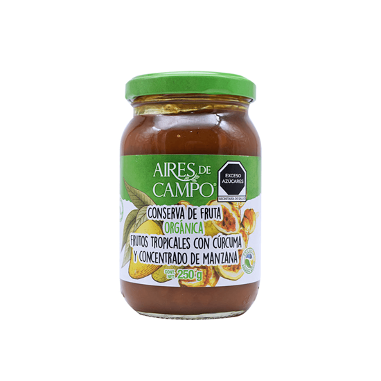 Imagen de Conserva de fruta orgánica de frutos tropicales con cúrcuma y concentrado de manzana Aires de Campo 250g