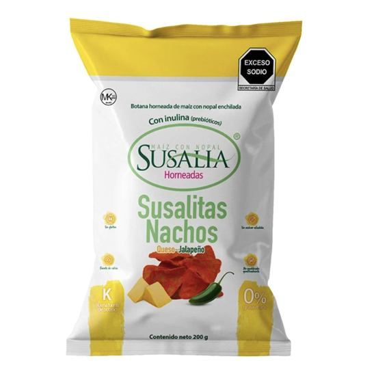 Imagen de Botana de maíz con nopal sabor queso y jalapeño sin gluten Susalia Horneadas Susalitas Nachos 50g