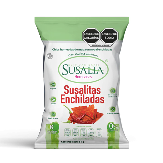 Imagen de Botana de maíz con nopal con chile sin gluten Susalia Horneadas Susalitas Enchiladas 50g