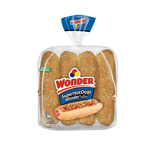 Imagen de Pan para Super Hot Dogs Wonder con ajonjolí de 526g c/8 pz