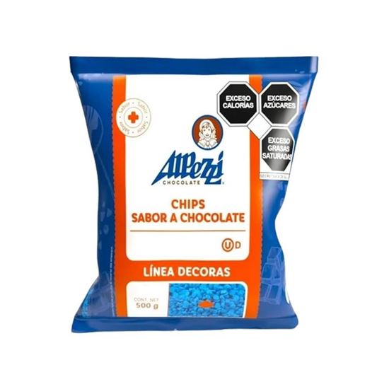 Imagen de Chips sabor chocolate color azul Alpezzi Línea Decoras 500g