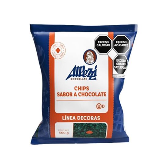 Imagen de Chips sabor chocolate color verde Alpezzi Línea Decoras 500g