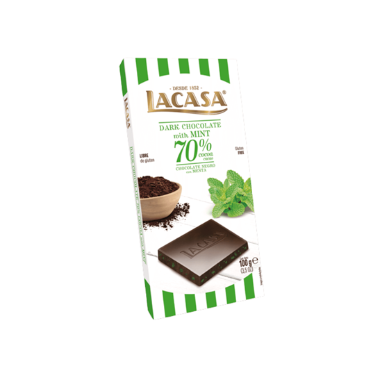 Imagen de Chocolate negro 70% cacao con menta libre de gluten La Casa 100g