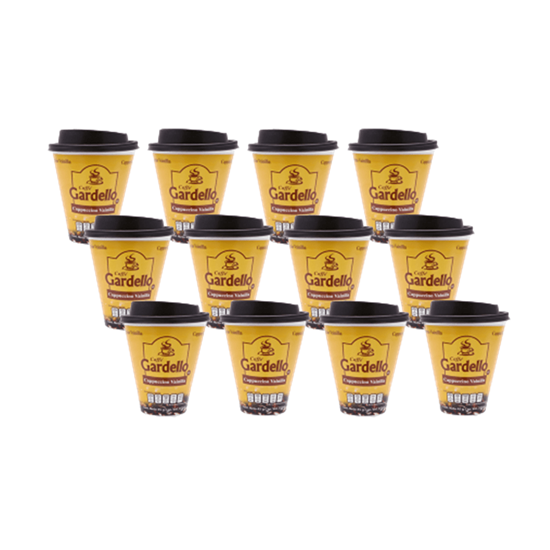 Imagen de Café instantáneo sabor cappuccino vainilla Caffé Gardello charola con 12 vasos de 355ml (12oz) c/u