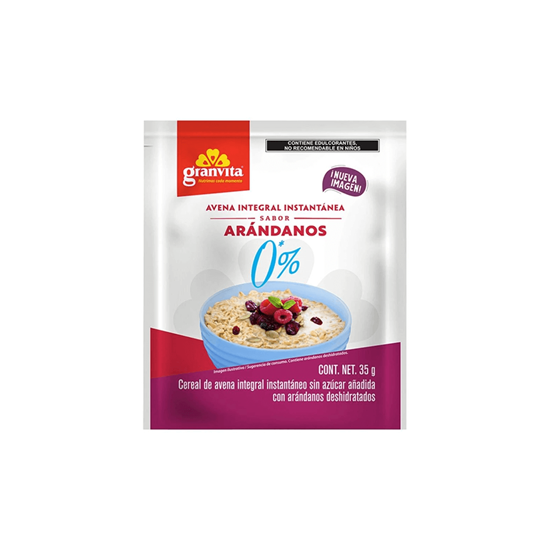 Imagen de Cereal de avena integral instantáneo sin azúcar sabor arándanos Granvita 35g