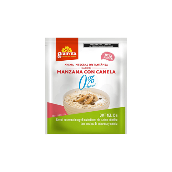 Imagen de Cereal de avena integral instantáneo sin azúcar sabor manzana con canela Granvita 35g