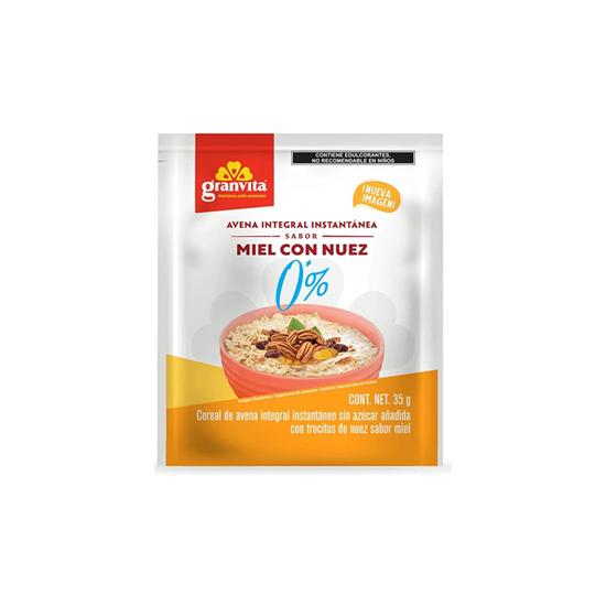 Imagen de Cereal de avena integral instantáneo sin azúcar sabor miel con nuez Granvita 35g