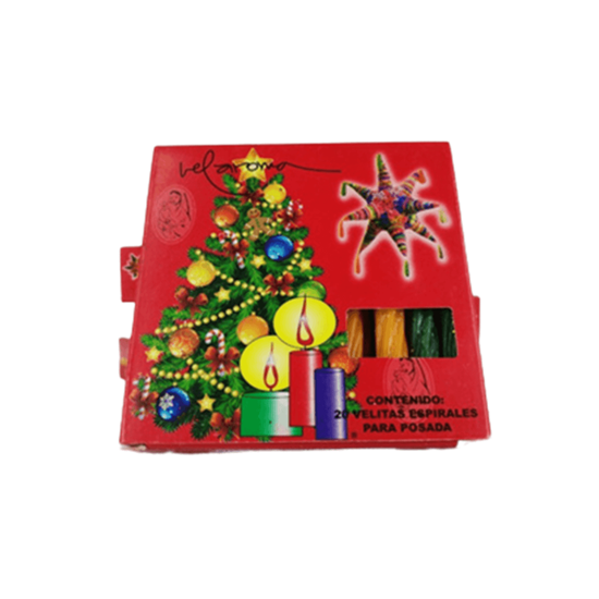 Imagen de Velitas espirales de colores para posada Velaroma caja con 20 pzas
