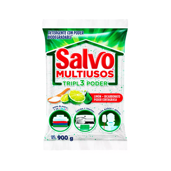 Imagen de Detergente en polvo biodegradable Salvo Multiusos Triple Poder bicarbonato-limón 900g
