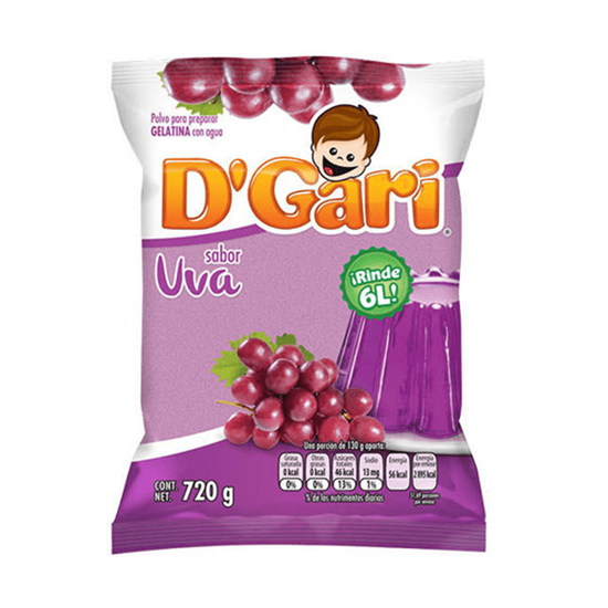 Imagen de Polvo para gelatina de agua sabor uva D'Gari 720g