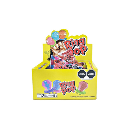 Imagen de Anillos de caramelo macizo varios sabores Ring Pop 12 pzas de 14g c/u (168g)