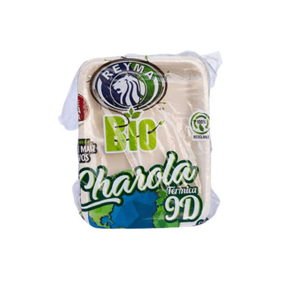 Imagen de Charola térmica 9D biodegradable con división Reyma Bio 25 pzas
